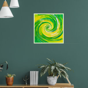 Abstract Green Yellow Spiral Art Poster