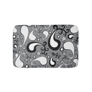 Abstract grey and white Tulip Paisley pattern Bath Mat