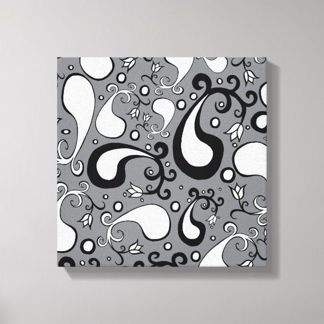 Abstract grey and white Tulip Paisley pattern Canvas Print (Front)