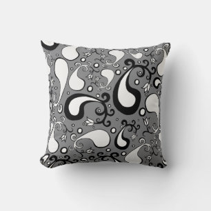 Abstract grey and white Tulip Paisley pattern Cushion