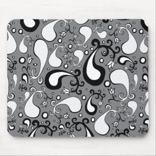 Abstract grey and white Tulip Paisley pattern Mouse Pad