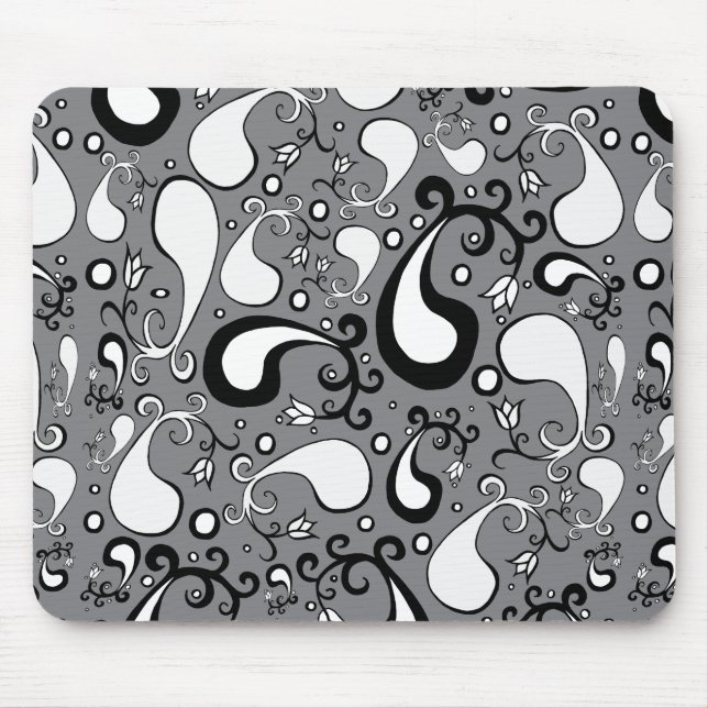 Abstract grey and white Tulip Paisley pattern Mouse Pad (Front)