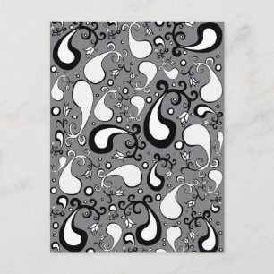 Abstract grey and white Tulip Paisley pattern Postcard