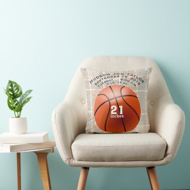 Abstract Grey Basketball Boys Birth Record Cushion (Chair)