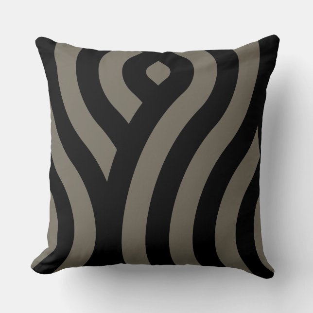 Abstract Grey Black Wave Stripes Pattern Cushion (Front)