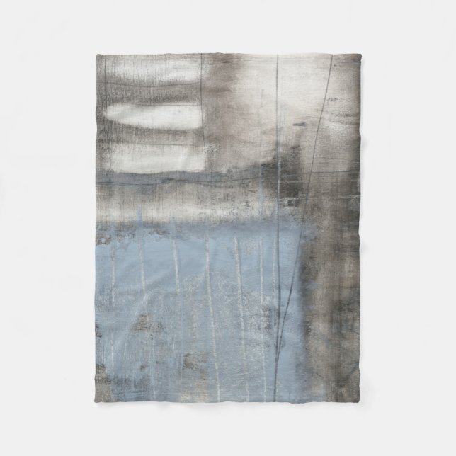 Abstract Grey & Blue Painting Fleece Blanket (Front)