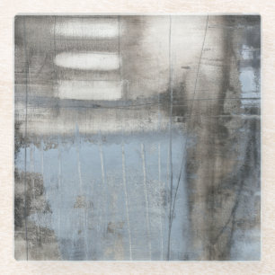 Abstract Grey & Blue Painting Glass Coaster