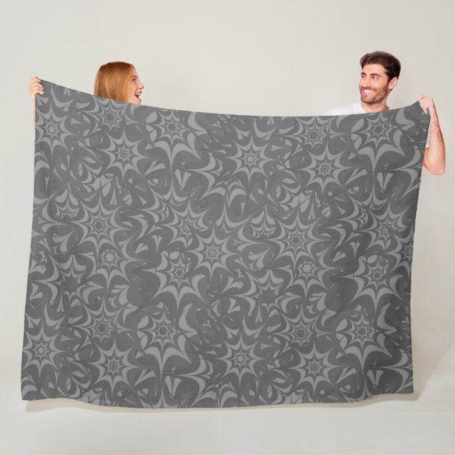Abstract Grey Floral Star Pattern Fleece Blanket (In Situ)
