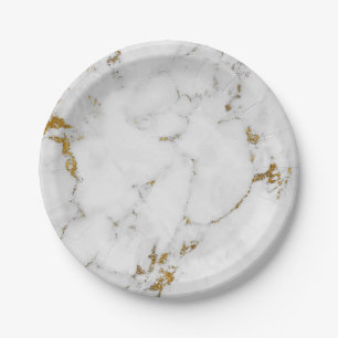 Abstract Grey Gold Carrara Marble Glam Golden Vip Paper Plate