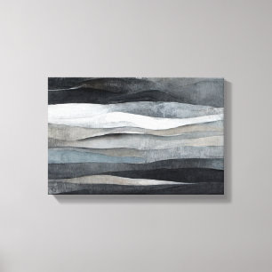 Abstract Grey Grey Waves Art Canvas Print
