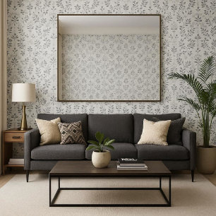 Abstract Grey Leaves on White Wallpaper