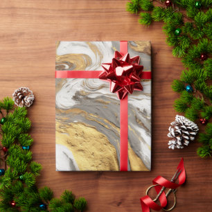 Abstract Grey Marble Texture with Flowing Gold Wrapping Paper