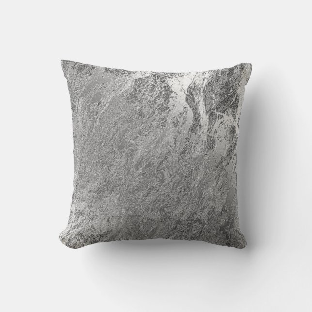 Abstract Grey Silver Monochrom VIP Marble Pastel Cushion (Front)