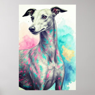 Abstract Greyhound Draw with Vibrant Colors Custom Poster