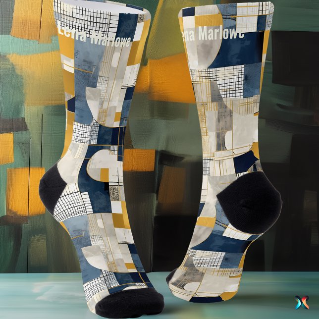 Abstract Grid and Circle Pattern modern custom Socks (Creator Uploaded)