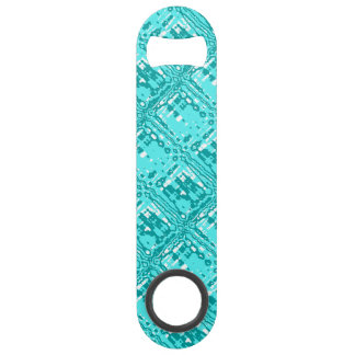 Abstract Grid Turquoise Blue Bottle Opener