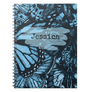 Abstract Grunge Blue Butterfly Art Personalised Notebook