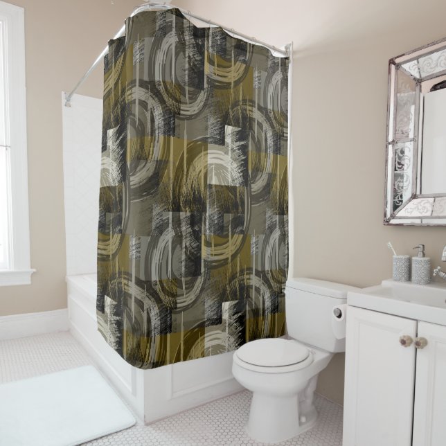 Abstract grunge, monochrome brown shower curtain (In Situ)