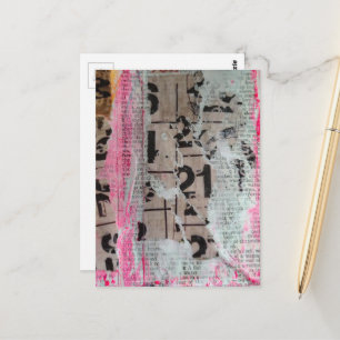 Abstract Grunge Numbers mixed media collage Postcard