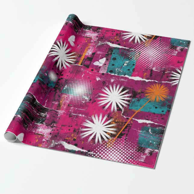 Abstract Grunge Pattern with Dandelion Wrapping Paper (Unrolled)