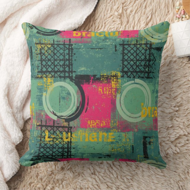 Abstract Grunge Pattern with Geometric Shapes Cushion (Blanket)