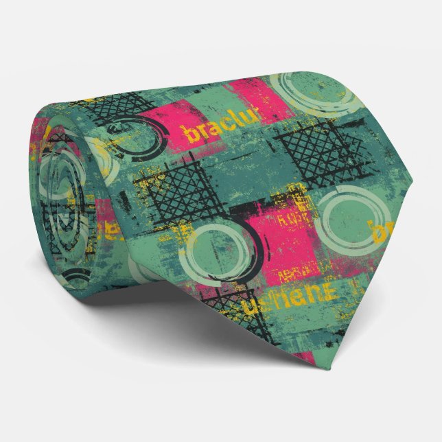 Abstract Grunge Pattern with Geometric Shapes Tie (Rolled)