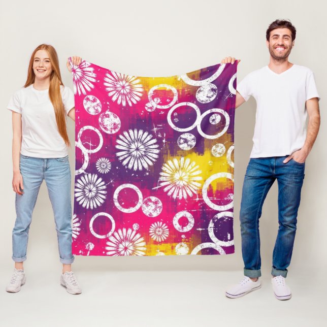 Abstract Grunge Pattern with Starburst & Bubble Fleece Blanket (In Situ)