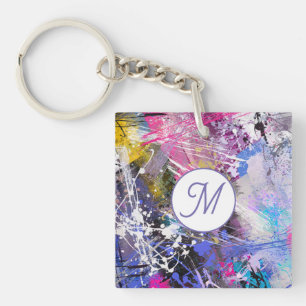 Abstract Grungy Colourful Paint Key Ring