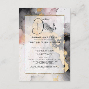 Abstract Guest Details Black Gold Rose Pink Enclosure Card
