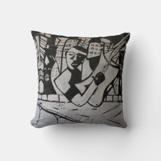 ABSTRACT GUITARIST BLACK & WHITE CUSHION