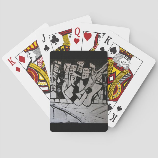 ABSTRACT GUITARIST BLACK WHITE PLAYING CARDS (Back)