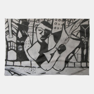 ABSTRACT GUITARIST BLACK & WHITE TEA TOWEL