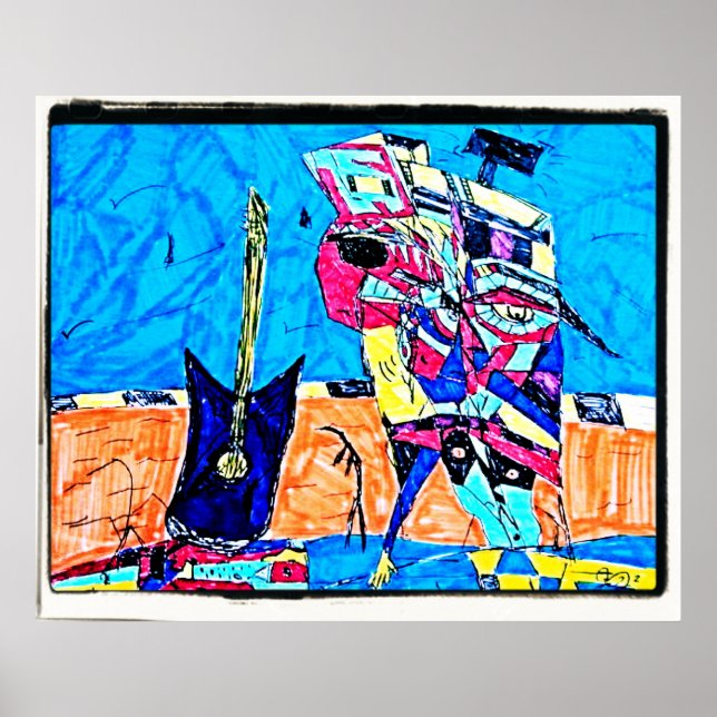ABSTRACT GUITARIST DRAWING POSTER (Front)