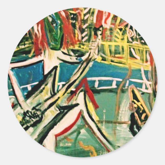 ABSTRACT GUITARIST I CLASSIC ROUND STICKER (Front)