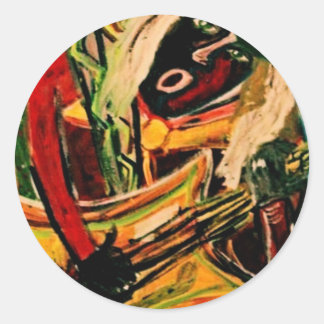 ABSTRACT GUITARIST II CLASSIC ROUND STICKER