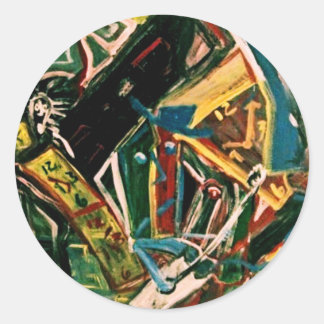 ABSTRACT GUITARIST III CLASSIC ROUND STICKER