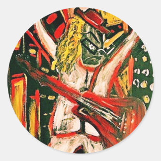 ABSTRACT GUITARIST VII CLASSIC ROUND STICKER