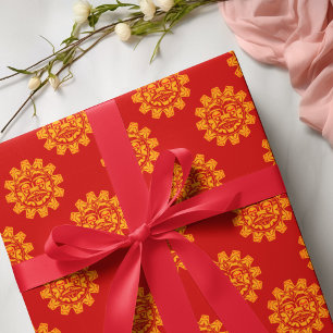 Abstract Haida Face Red Native Pattern Tribe Wrapping Paper