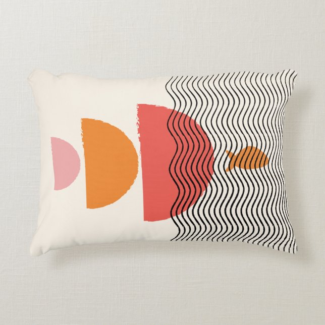 Abstract half circle waves fish Pillow 16" x 12" (Front)