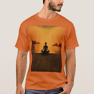 Abstract Halftone Yoga Patterns on Black Coconut: T-Shirt