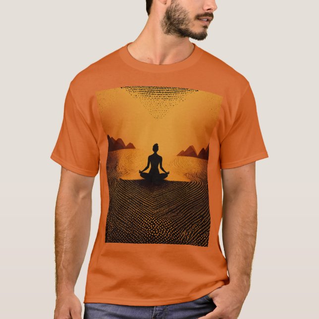 Abstract Halftone Yoga Patterns on Black Coconut:  T-Shirt (Front)