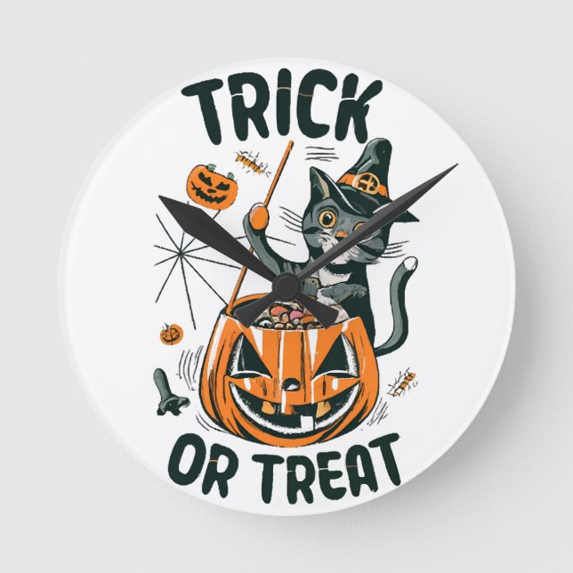 Abstract Halloween Cat Round Clock (Front)