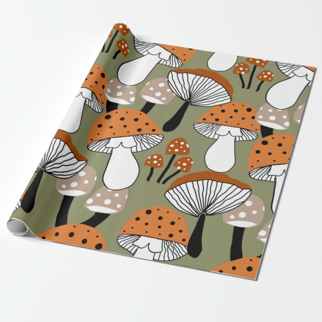 Abstract Hand Drawing Colourful Mushrooms Repeatin Wrapping Paper (Unrolled)