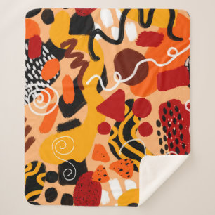 Abstract Hand Drawing Geometric Shapes Brush Strok Sherpa Blanket