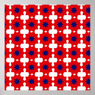 Abstract Hand Drawing Retro 70s Geometric Tile Cer Poster