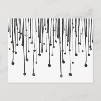 Abstract hand drawn black white water drops postcard