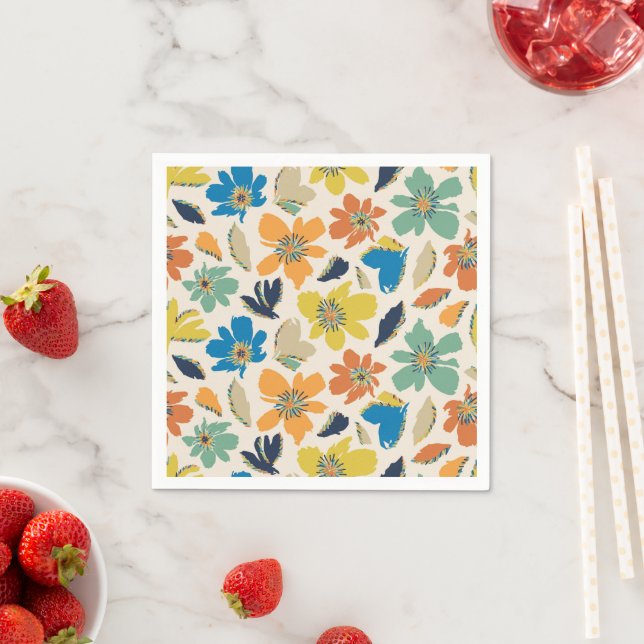 Abstract Hand-Drawn Boho Floral Pattern Napkin (Insitu)