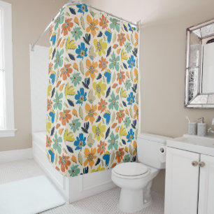 Abstract Hand-Drawn Boho Floral Pattern Shower Curtain