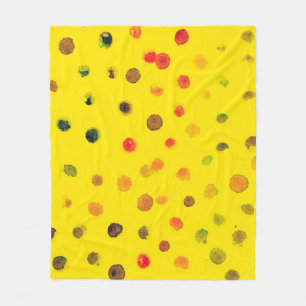 Abstract hand drawn image with multicolor dots on fleece blanket