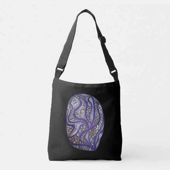 Abstract hand drawn modern black blue pattern art crossbody bag (Front)